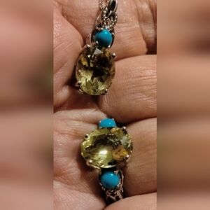 Ouro Verde Quartz & Sleeping Beauty Turquoise Ring & Pendant Necklace